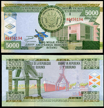 Бурунди 5000 франков 2008 порт Бужумбура (озеро Танганьика) Pick 48 a  бумага  UNC (пресс) 448-116-3