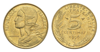 Франция 5 сантимов 1996 тип Morlon KM 933, Le Franc 125.38 алюминиевая бронза UNC 4630-351