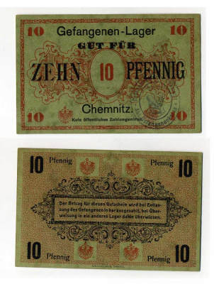 ГЕРМАНИЯ 10 ПФЕННИГОВ ND ЛАГЕРЬ ВОЕННОПЛЕННЫХ В КЕМНИЦЕ C-2813 бумага UNC (пресс) 504-80-2-2