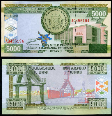 Бурунди 5000 франков 2008 порт Бужумбура (озеро Танганьика) Pick 48 a  бумага  UNC (пресс) 448-116-3