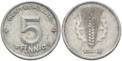 ГДР 5 пфеннигов 1948 A KM 2 алюминий 4448-535