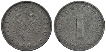 Германия 1 рейхспфенниг 1943 E KM 97, J. 369 цинк 4124-232