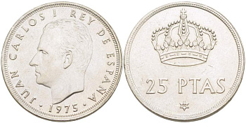 Испания 25 песет 1975 (80) Хуан Карлос I (1975-2014) KM 808 медно-никель 4521-1033