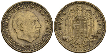 Испания 1 песета 1953 (56) Франциско Франко (1939-1975) KM 775 алюминиевая бронза 259-254