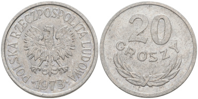 Польша 20 грошей 1973 MW KM А47, Parchimowicz 208m алюминий XF 188-744