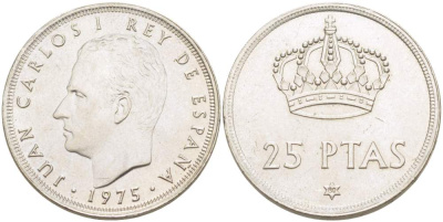 Испания 25 песет 1975 (80) Хуан Карлос I (1975-2014) KM 808 медно-никель 4521-1033