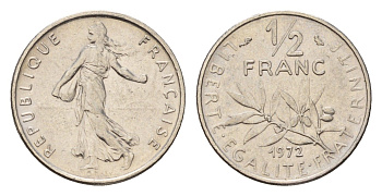Франция 1/2 франка 1972 сеятель KM 931.1, Le Franc 198.11 никель 4617-461