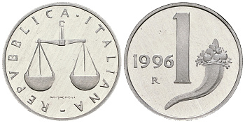 Италия 1 лира 1996 R KM 91 алюминий PROOF 1099-3-44