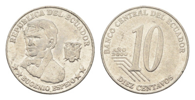 Эквадор 10 сентаво 2000 год-тип KM 106 нержавеющая сталь 4664-426