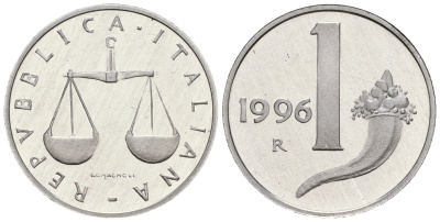 Италия 1 лира 1996 R KM 91 алюминий PROOF 1099-3-44