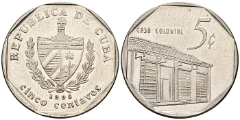Куба 5 сентаво 1996 Casa colonire KM 575.2 никелированная сталь 4532-1017