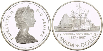 Канада 1 доллар 1987 400 лет открытию пролива Дейвиса KM 154 серебро PROOF 1072-1-44