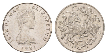 Остров Мэн 5 пенсов 1981 PM, Елизавета II (1952-2022) KM 61 медно-никель 4654-727