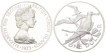Британские Виргинские острова 1 доллар 1973 FM KM 6a серебро PROOF 441-1015