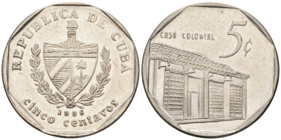 Куба 5 сентаво 1996 Casa colonire KM 575.2 никелированная сталь 4532-1017