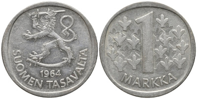 Финляндия 1 марка 1964 S KM 49 серебро 4577-1154