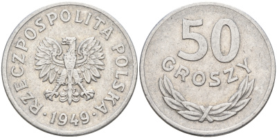 Польша 50 грошей 1949 KM 44а, Parchimowicz 209b алюминий  4161-123