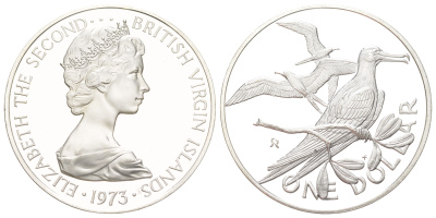 Британские Виргинские острова 1 доллар 1973 FM KM 6a серебро PROOF 441-1015