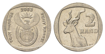 ЮАР 2 ранда 2003 KM 335 медь плакированная никелем UNC 4626-1247
