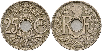 Франция 25 сантимов 1928 KM 867a, Le Franc 171.7 медно-никель 4143-433
