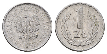 Польша 1 злотый 1968 MW, редкий год Y 49.1 алюминий 4670-1252