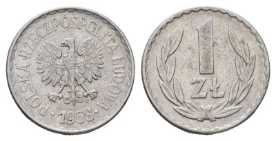 Польша 1 злотый 1968 MW, редкий год Y 49.1 алюминий 4670-1252