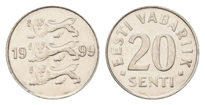 Эстония 20 сентов 1999 KM 23a сталь плакированная латунью 4615-1143