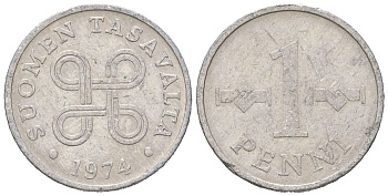 Финляндия 1 пенни 1974 KM 44a алюминий 4618-218