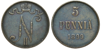 Россия для Финляндии 5 пенни 1899 Биткин 444 медь 51-1116