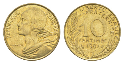 Франция 10 сантимов 1997 тип Morlon KM 929, Le Franc 144.41 алюминиевая бронза UNC 4630-411