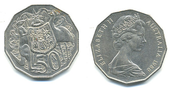 Австралия 50 центов 1980 Елизавета II (1952-2022), герб, кенгуру KM 68 медно-никель 84-1335