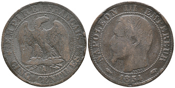 ФРАНЦИЯ 5 САНТИМОВ 1854 А, НАПОЛЕОН III (1852-1870) KM 777.1, LE FRANC 116.8 бронза 34-433