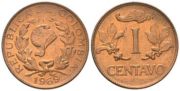 Колумбия 1 сентаво 1969 KM 205a сталь плакированная медью 4611-849