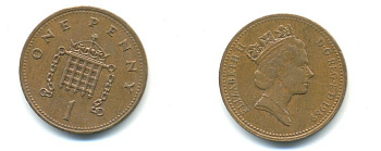 Великобритания 1 пенни 1989 Елизавета II (1952-2022) KM 935, Spink 4381 (B3) бронза 59-1712
