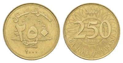 Ливан 250 ливров 2000 орнамент KM 36 медь алюминий никель UNC 4678-411