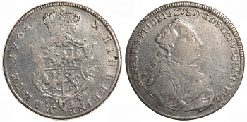 Саксен-Кобург-Заальфельд 1 талер 1765 I-CK, Эрнст Фридрих (1764-1800) KM 45a, Dav. 2752A серебро 00-815-53