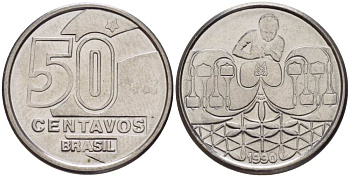БРАЗИЛИЯ 50 СЕНТАВО 1990 РЕФОРМА 1989-1990 KM 614 нержавеющая сталь 116-1264