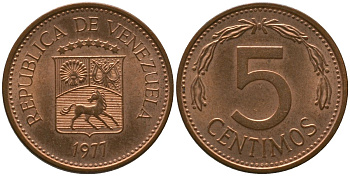 Венесуэла 5 сентимо 1977 KM 49 сталь плакированная бронзой 4576-659