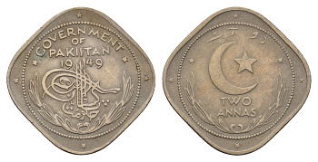 Пакистан 2 анны 1949 KM 4 медно-никель 4652-756