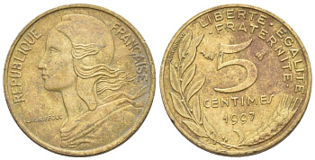 Франция 5 сантимов 1997 KM 933 медь алюминий никель 4576-911