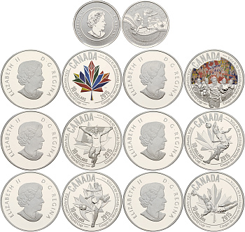 Канада набор из 7 монет 2015 FIFA, чемпионат мира по женскому футболу, в оригинальном буклете, шесть монет по 10 долларов, в оригинальных коробках, цветная эмаль KM NEW серебро PROOF 5-4-6-01