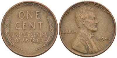 США 1 ЦЕНТ 1941 ЛИНКОЛЬН KM 132 бронза 218-416
