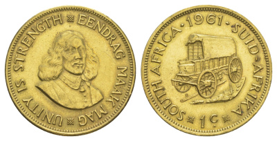 ЮАР 1 цент 1961 Ян ван Рибек KM 57 латунь 4645-913