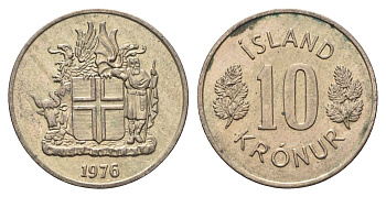 Исландия 10 крон 1976 KM 15 медно-никель 4586-1053