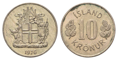 Исландия 10 крон 1976 KM 15 медно-никель 4586-1053