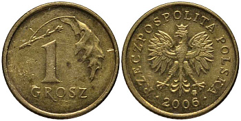 ПОЛЬША 1 ГРОШ 2006 MW KM 276 латунь 4392-153