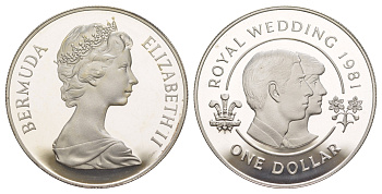 Бермудские острова (Бермуды) 1 доллар 1981 Свадьба Принца Чарльза и Леди Дианы KM 28a серебро PROOF 1091-5-52