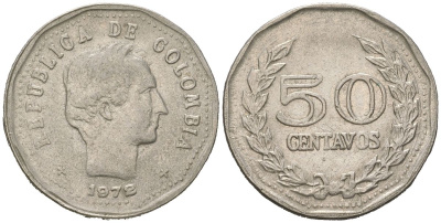 Колумбия 50 сентаво 1972 KM 244 медно-никель 4401-331