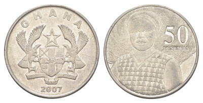 Гана 50 песев 2007 KM 41 сталь плакированная никелем UNC 4654-455