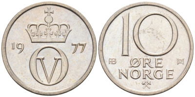 Норвегия 10 эре 1977 Улаф V (1958-1991) KM 416 медно-никель 4580-1013